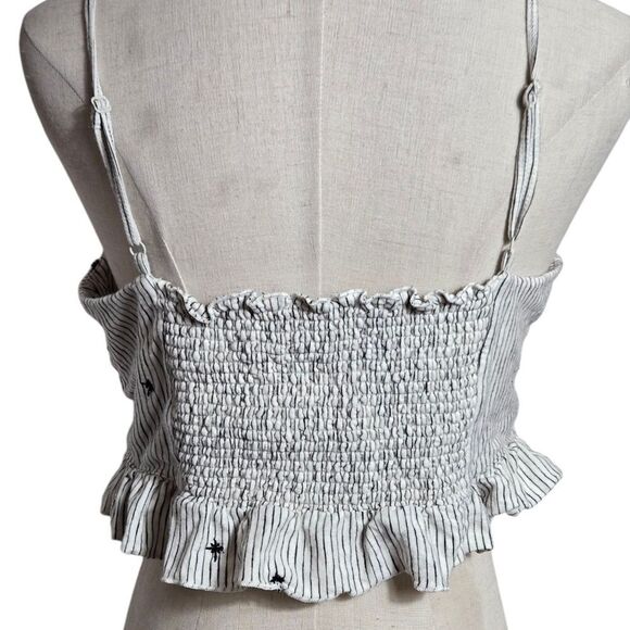 American Eagle Striped Black and White Ruffle Lace Up Crop Top - Picture 4 of 7